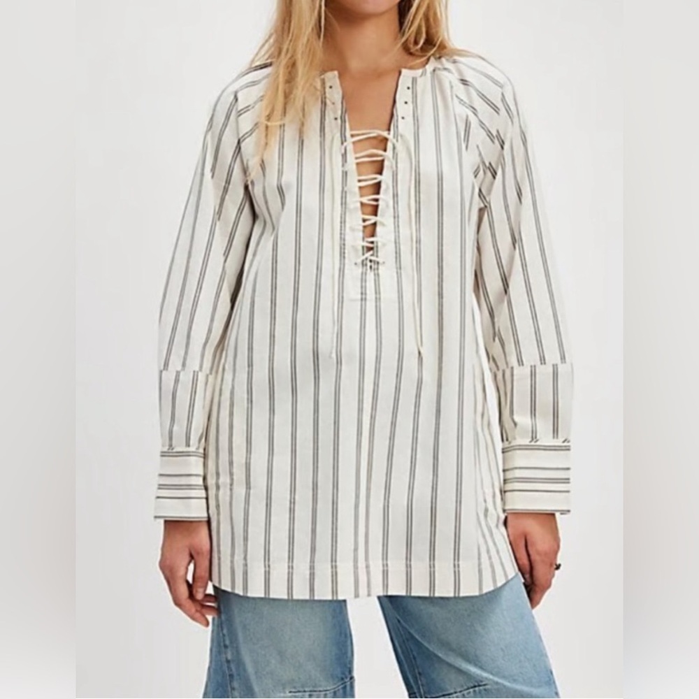 Free People We The Free Lisbon Tunic size Medium NWOT arrows lace up top ivory